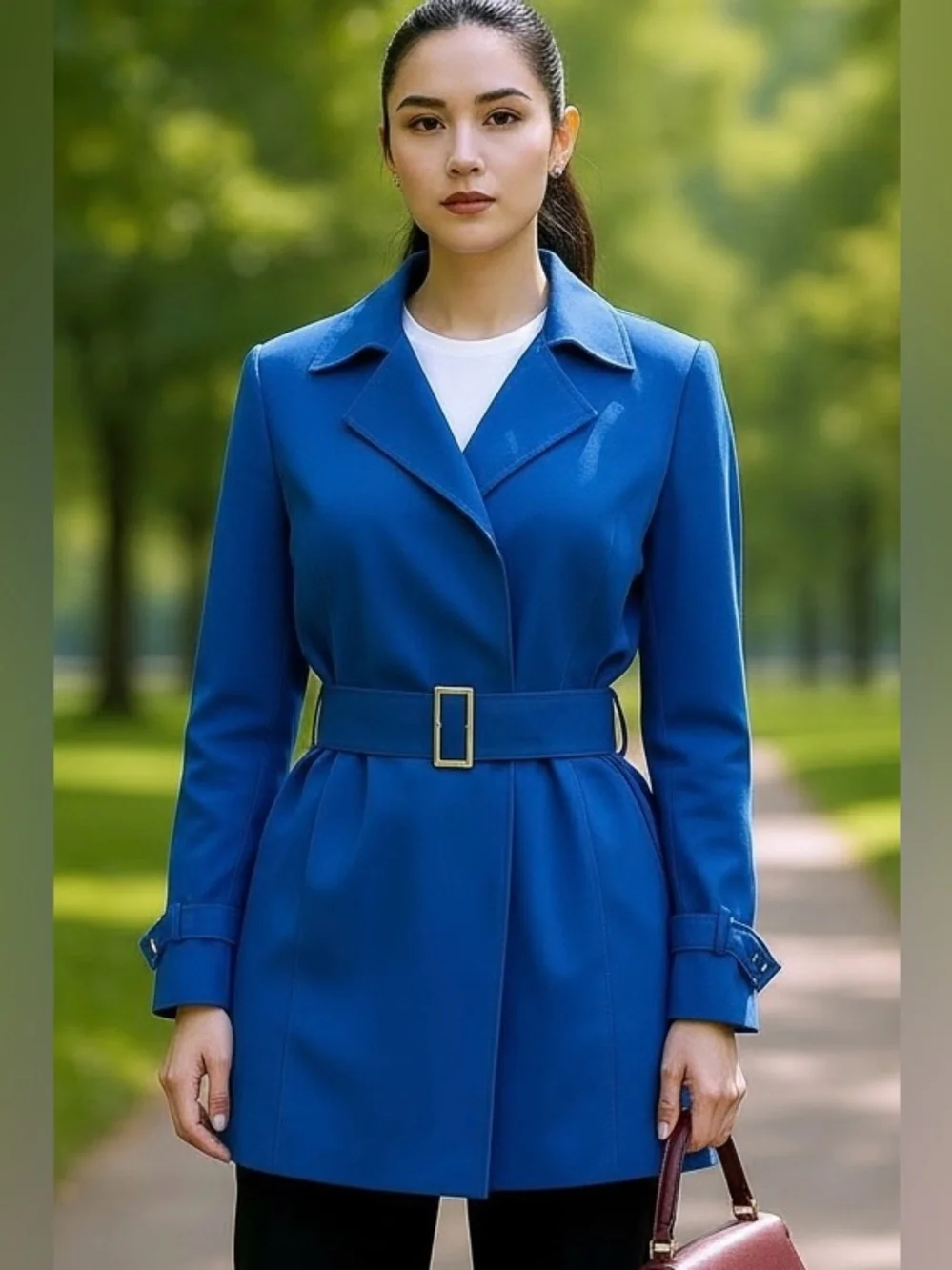 Anne Klein Cobalt Blue Belted Trench Jacket Silver Buckle | Size 8